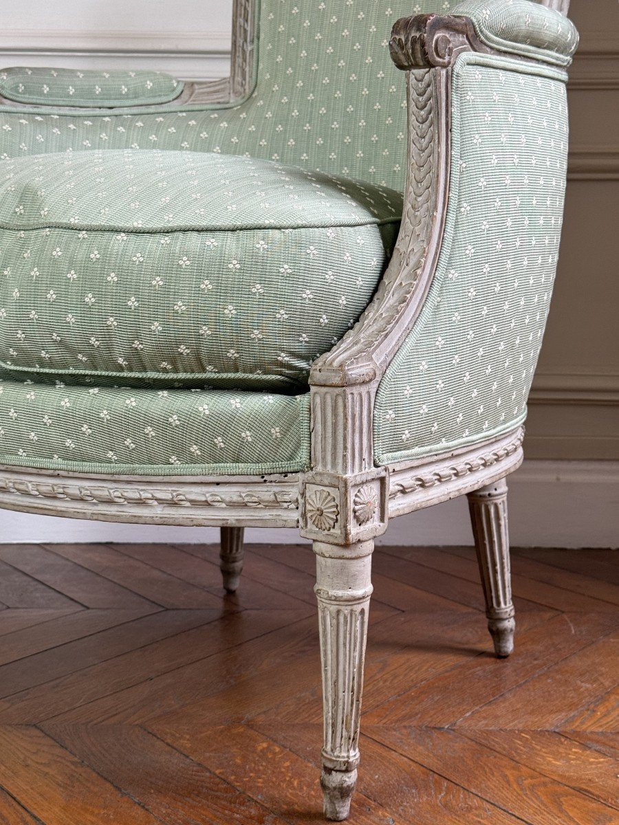 Bergère En Bois Laqué d'époque Louis XVI, XVIIIe-photo-4