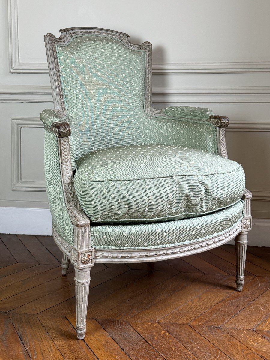 Bergère En Bois Laqué d'époque Louis XVI, XVIIIe