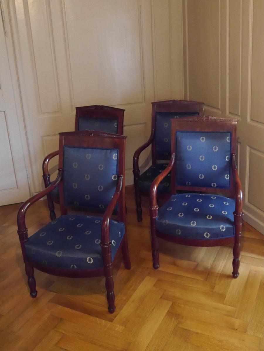 Set Of 4 Empire Period Chairs, Mahogany, 19th Century-photo-1