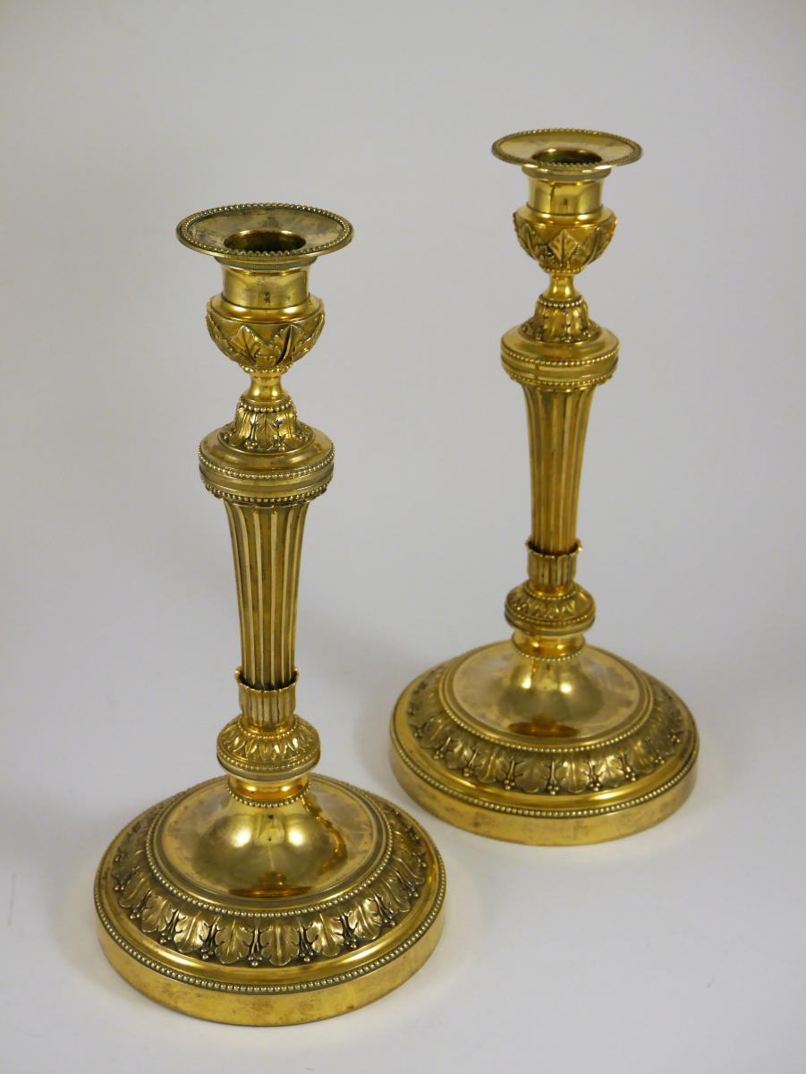 Pair Of Candlesticks, Louis XVI Style And Period, By Claude Galle, 18th Century-photo-3