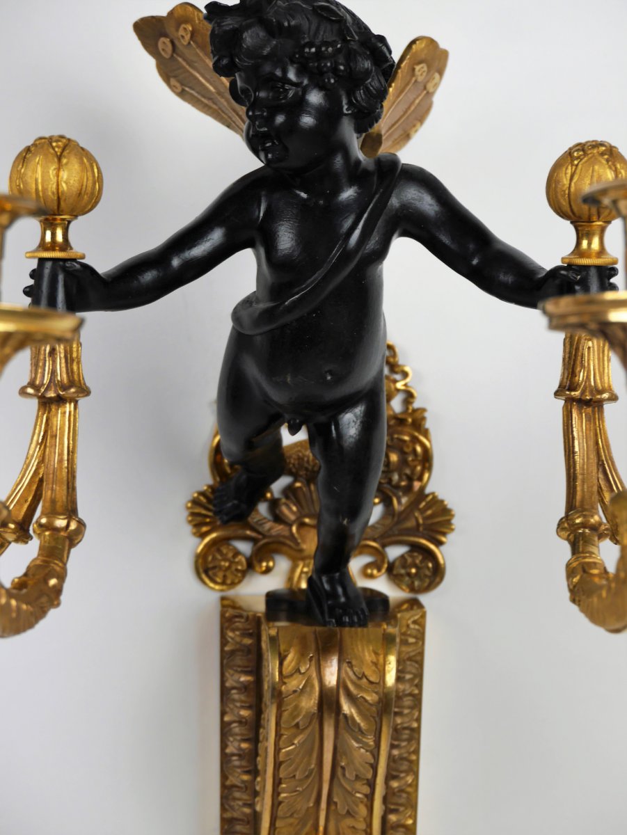 Paire d'Appliques Aux Putti d'époque Louis XVI Par André-antoine Ravrio, Fin XVIIIe-photo-2