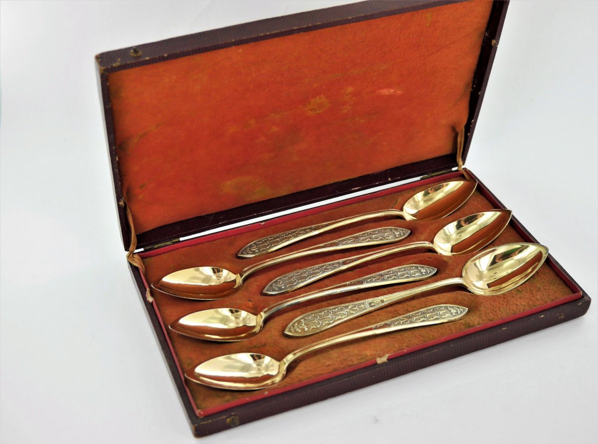 6 Coffee Spoons In Vermeil, Early 19th Century