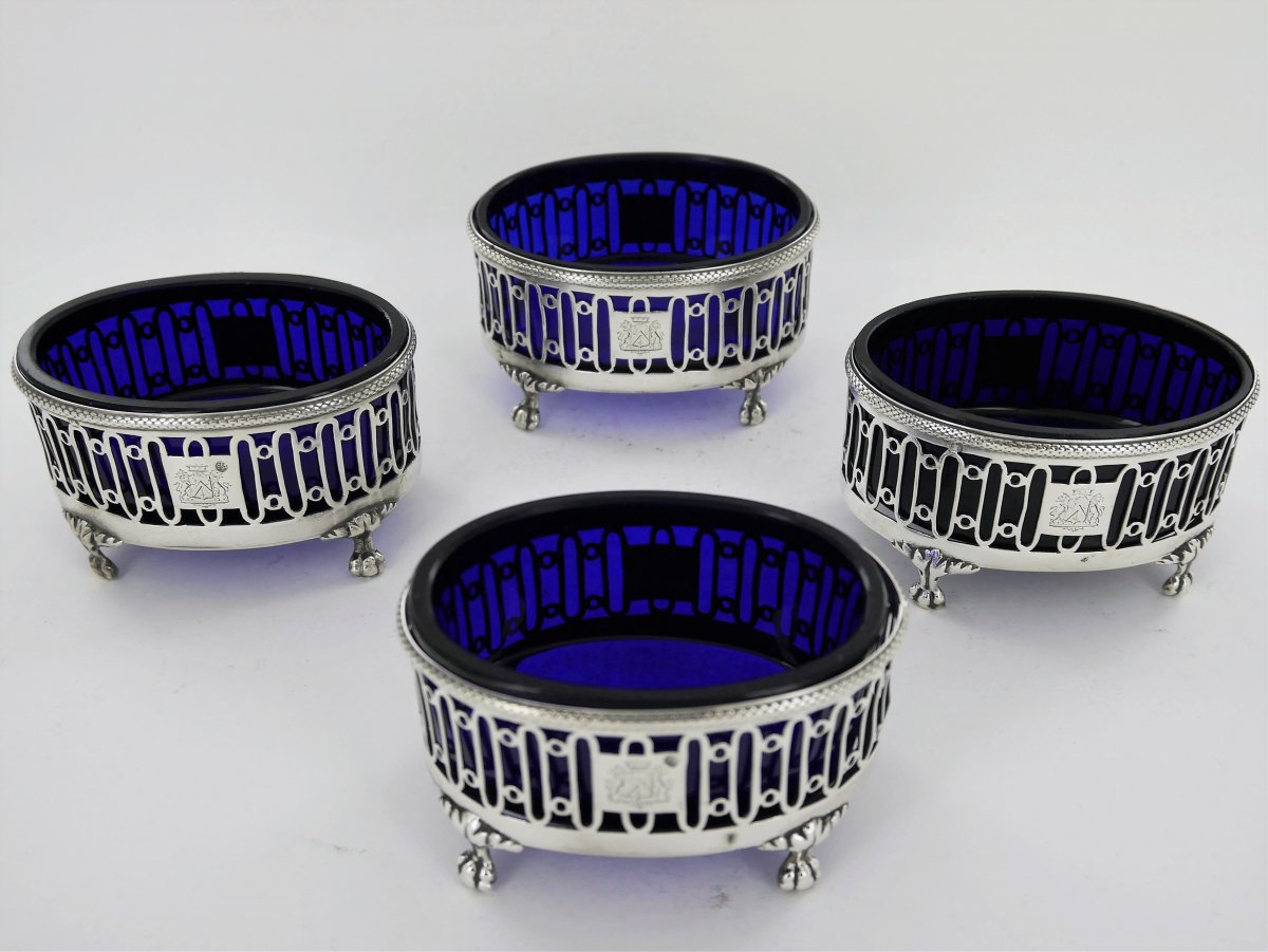 Suite Of 4 Louis XVI Salt Cellars In Sterling Silver, 18th Century-photo-4