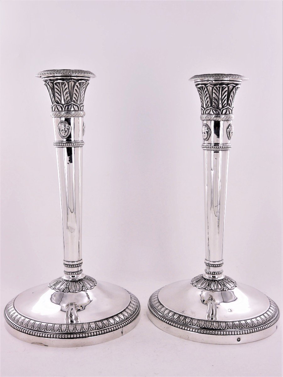 Pair Of Empire Style Silver Candlesticks, Early 19th Century-photo-4