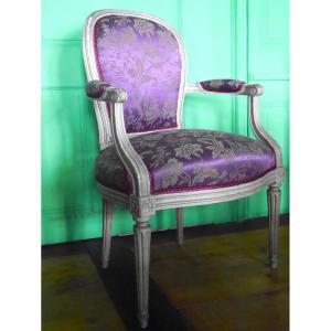 Fauteuil Cabriolet d'époque Louis XVI Estampillé J B Sené, XVIIIe