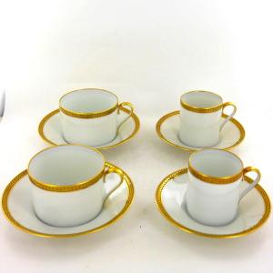 Suite Of 6 Coffee Cups And 6 Tea Cups From The Former Royal Limoges Manufacture, 20th Century