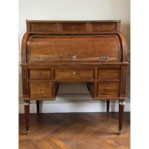 A Louis XVI Period Mahogany Cylinder Desk, All Sides, 18th Century, Stamped Feuerstein