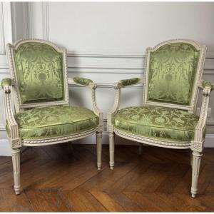 Paire De Fauteuils Louis XVI Estampillés Lelarge, XVIIIe