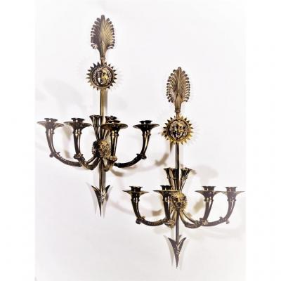 Pair Of Sconces With Arrows After Claude Galle, 19th Century