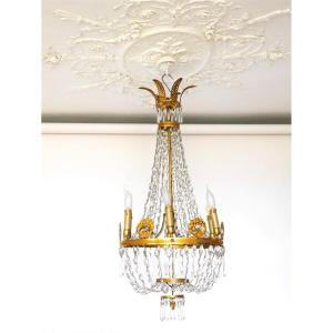 An Empire Style  Chandelier In Crystal And Bronze, 19th Century