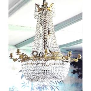 An Empire Basket Chandelier In Gilt Bronze And Cut Crystal, Circa 1850