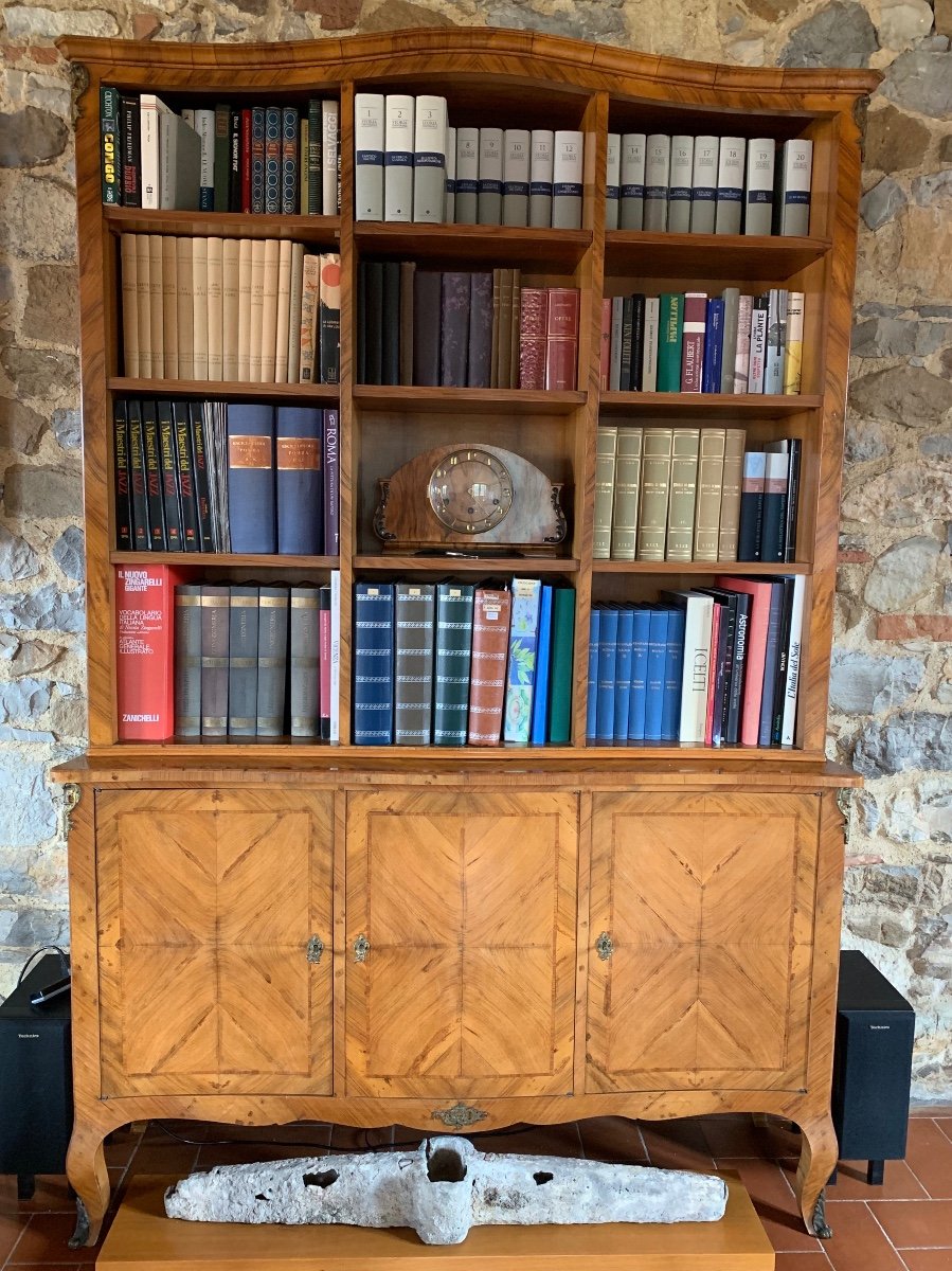 Bookcase Three-door In Walnut Wood, France, Early 1900s-photo-2