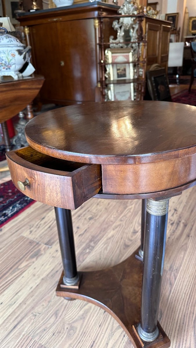 Empire Coffee Table In Walnut, With Ebonized Legs And Brass Ornaments.-photo-2