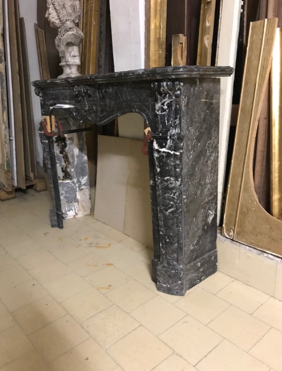 Dark French Marble Fireplace From The Early 19th Century-photo-2