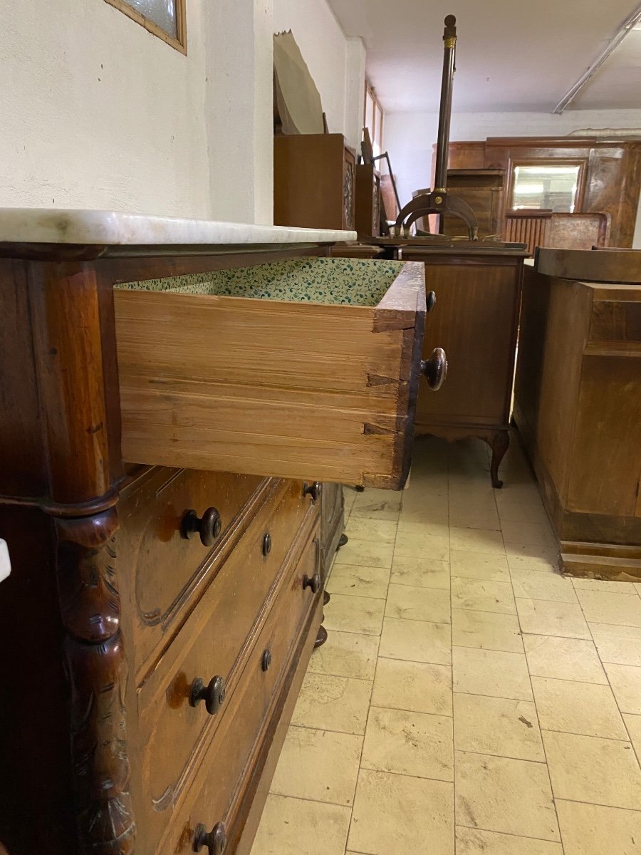 Commode Et Tables De Chevet En Noyer Avec Dessus En Marbre Fin 19ème Siècle-photo-1