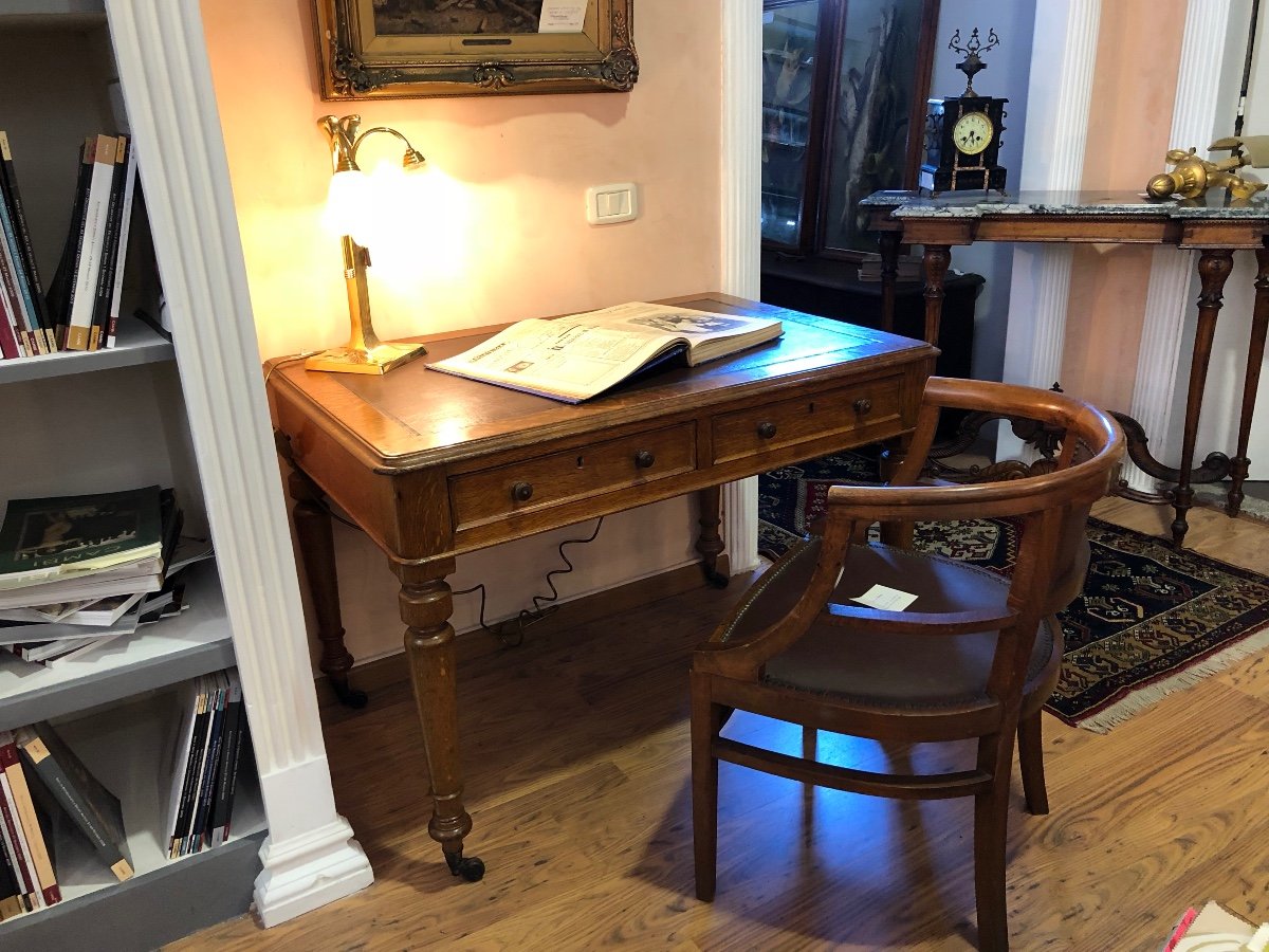 Two-drawer Desk In Oak With Leather Top. France At The End Of The 19th Century.-photo-2