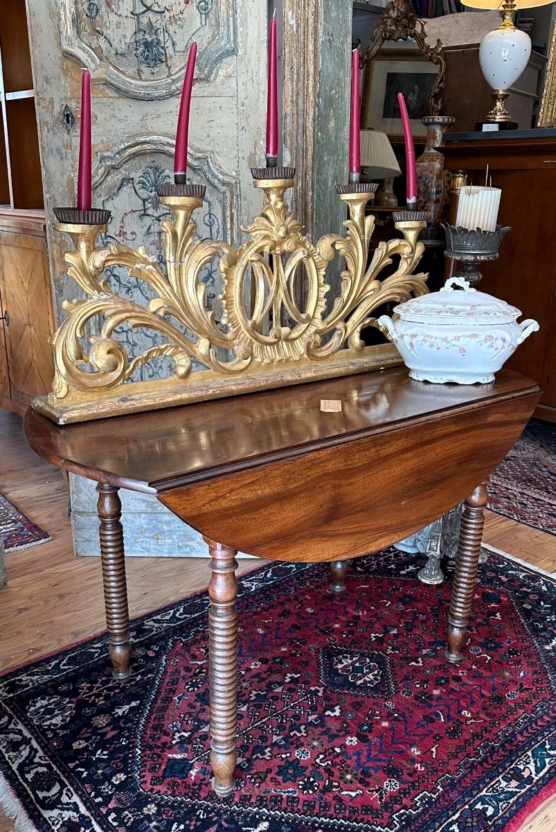 Oval Table With Slats, In Late 19th Century Walnut.