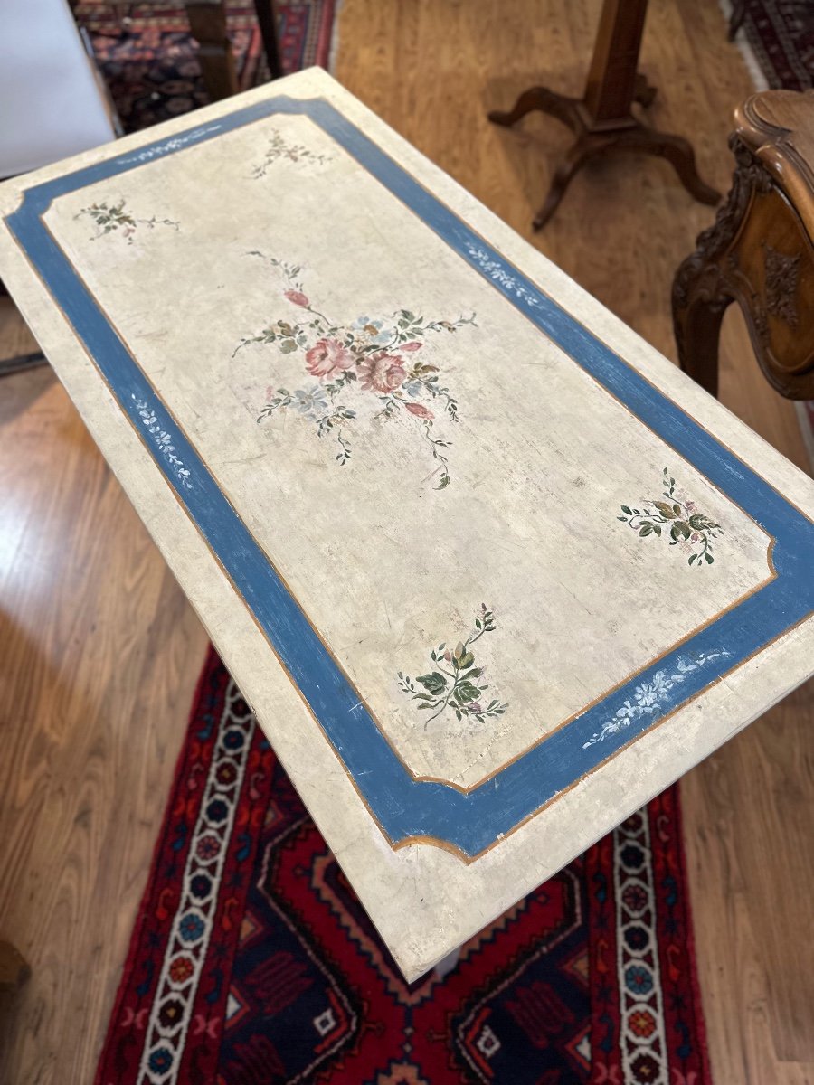 Louis XVI Table, In Lacquer With Floral Decorations.-photo-3