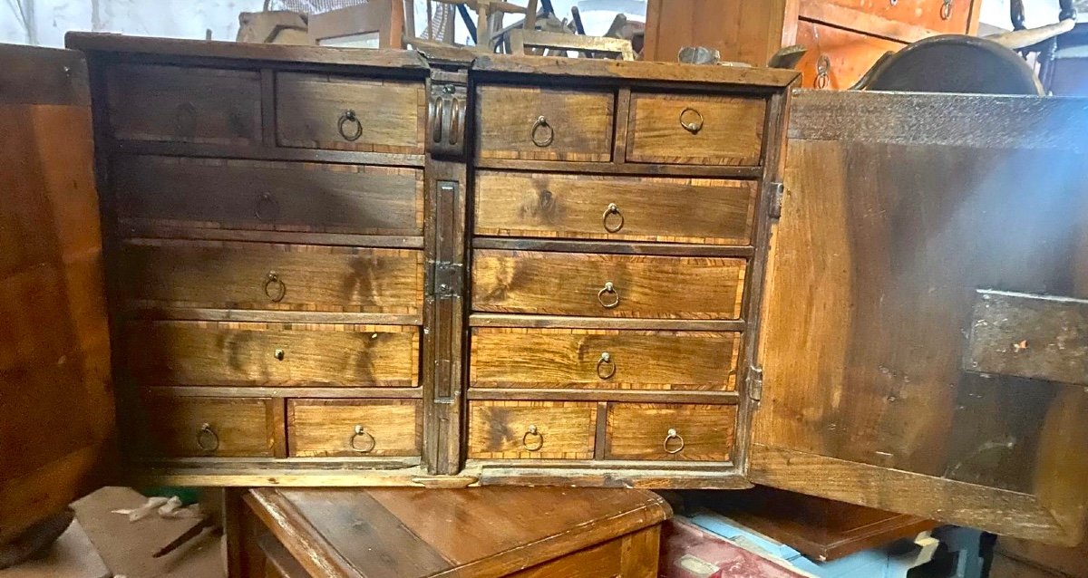 Antique Walnut Coin Cabinet From The Late 18th Century