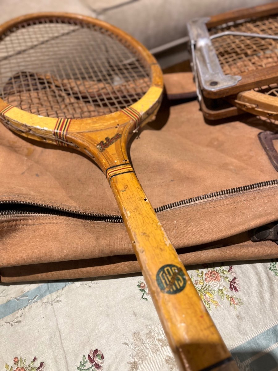 Set Of 1950s Fias Benaglio Tennis And Badminton Rackets, Balilla.-photo-2