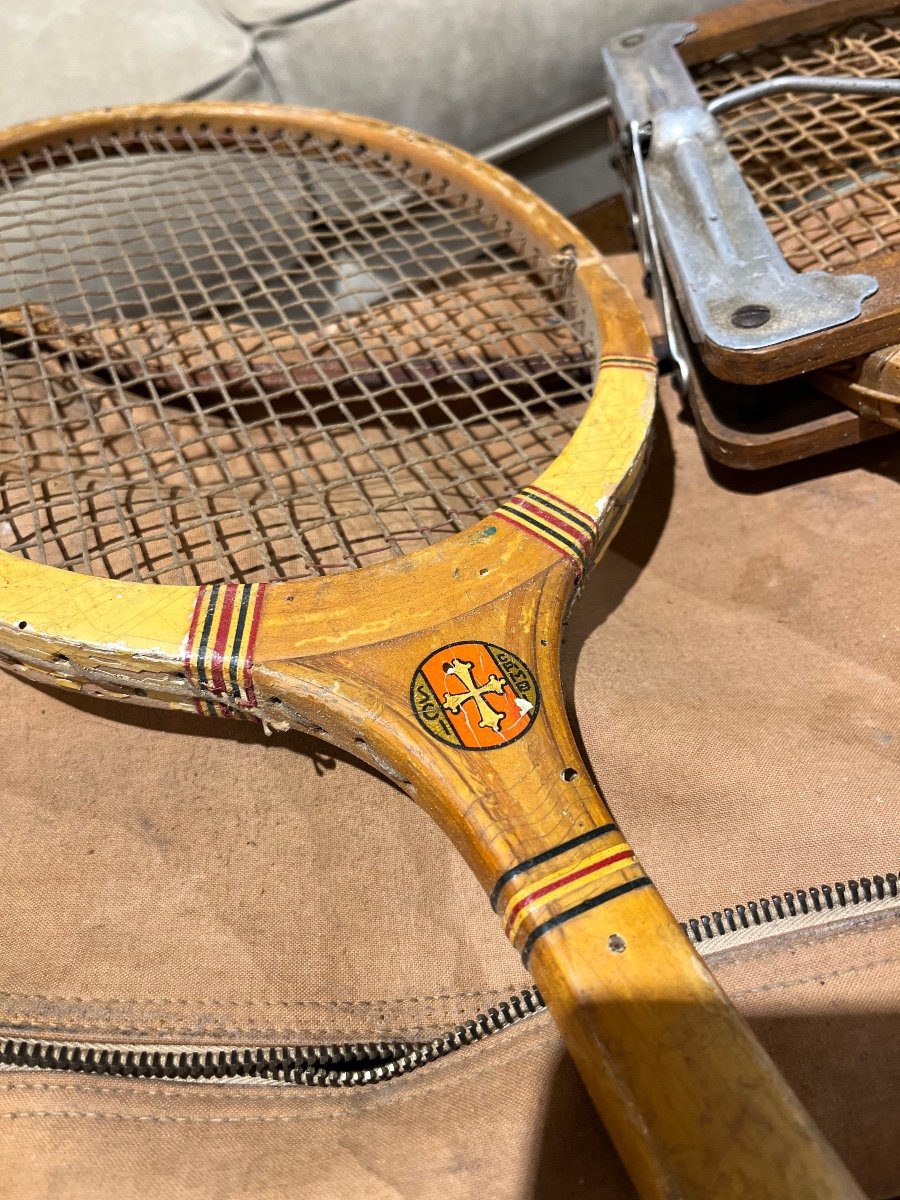 Set Of 1950s Fias Benaglio Tennis And Badminton Rackets, Balilla.-photo-3