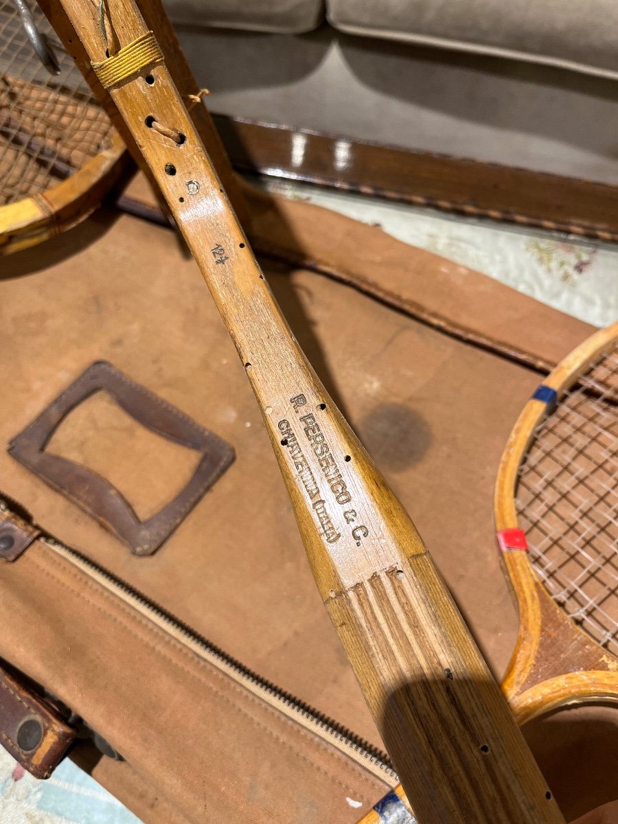 Set Of 1950s Fias Benaglio Tennis And Badminton Rackets, Balilla.-photo-4