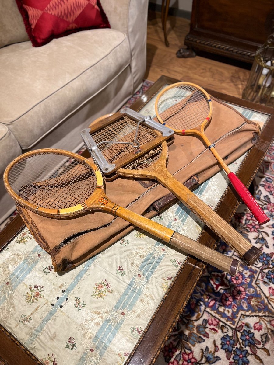 Set Of 1950s Fias Benaglio Tennis And Badminton Rackets, Balilla.