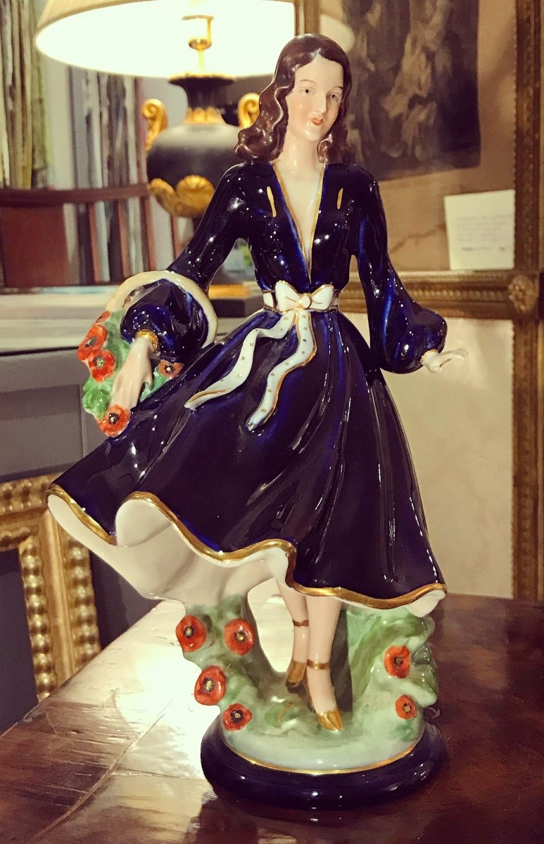 Majolique Porcelain Statue Modeled And Decorated In Polychrome Of A Female Figure Royal Dux