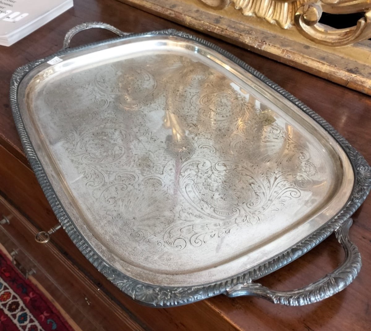 English Silver Tray From The Late 19th Century