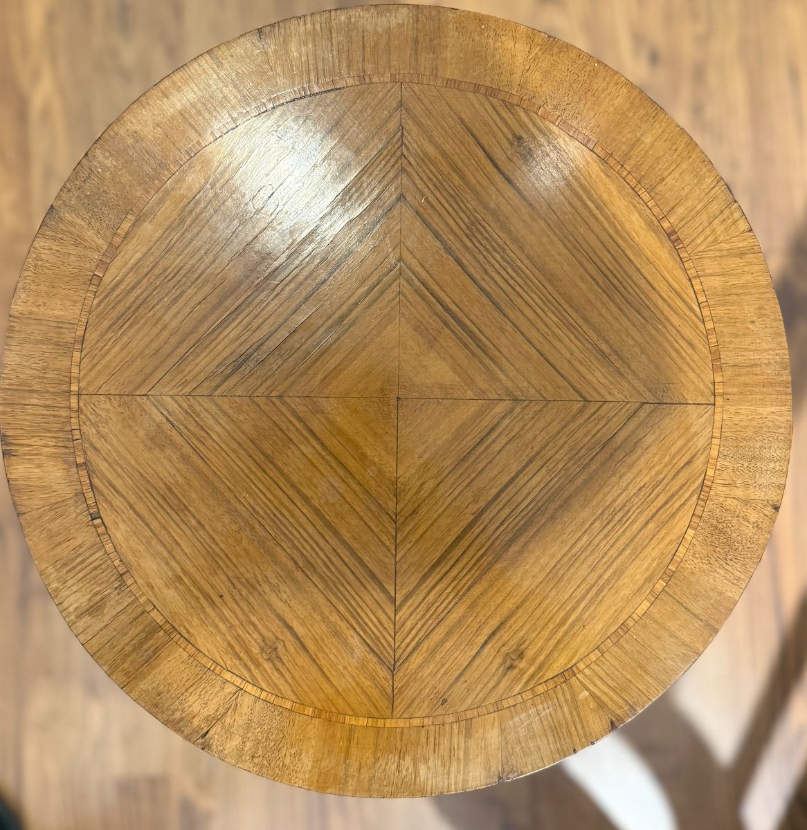 Small Circular Cabinet From The Early 1900s In Herringbone-veneered Walnut-photo-1