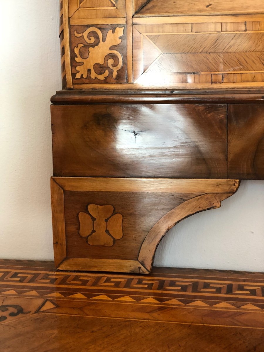 Console Biedermeier XIX  In Walnut And Veneered Walnut Briar With Maple Inlays And Gold Leaf.-photo-3