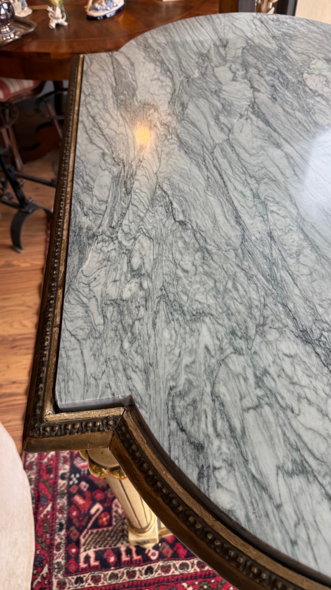 Louis XVI Console Table In Original Lacquer With Marble Top Set In The Frame.-photo-3