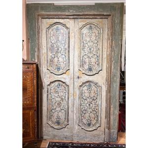 Decorated Door, With Original Hinges And Jamb, Coming From Naples, First Half Of The Eighteenth