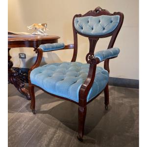 English Armchair In Mahogany Wood From The Late 19th Century.