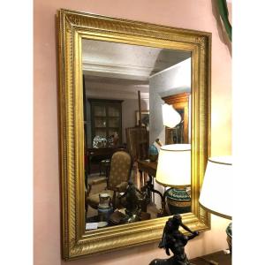 Large French Mirror From The Late Nineteenth Century With Intact Frame In Gold Leaf Finish. Ori