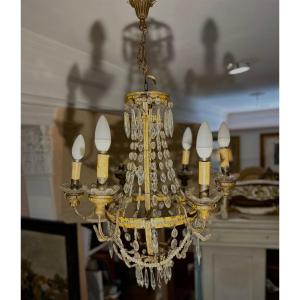 Chandelier Six-light Crystal Drop, Mid-nineteenth Century, Iron Frame.