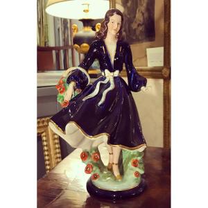 Majolique Porcelain Statue Modeled And Decorated In Polychrome Of A Female Figure Royal Dux