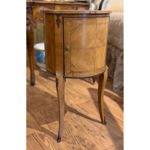 Small Circular Cabinet From The Early 1900s In Herringbone-veneered Walnut