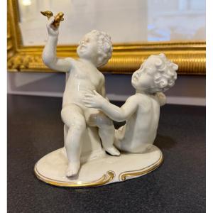 Porcelain Figurine Representing Children. Schau Bach Kiinst Early 20th Century