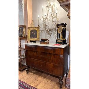 Chest Of Drawers (direttorio) Entirely Veneered In Walnut With Marble Top, From Siena 