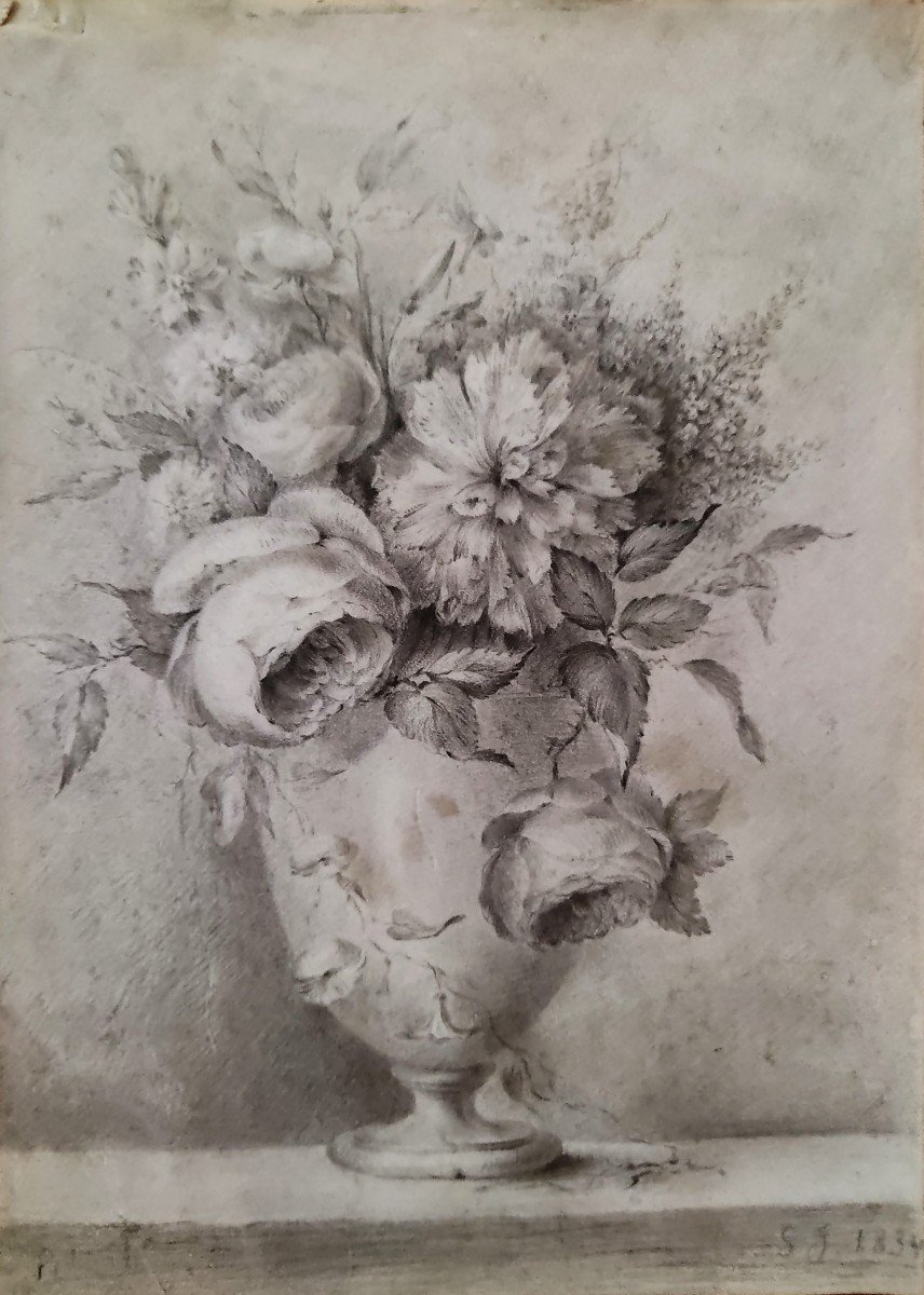 Simon Saint-jean (1808-1860). Flowers In A Vase Placed On An Entablature