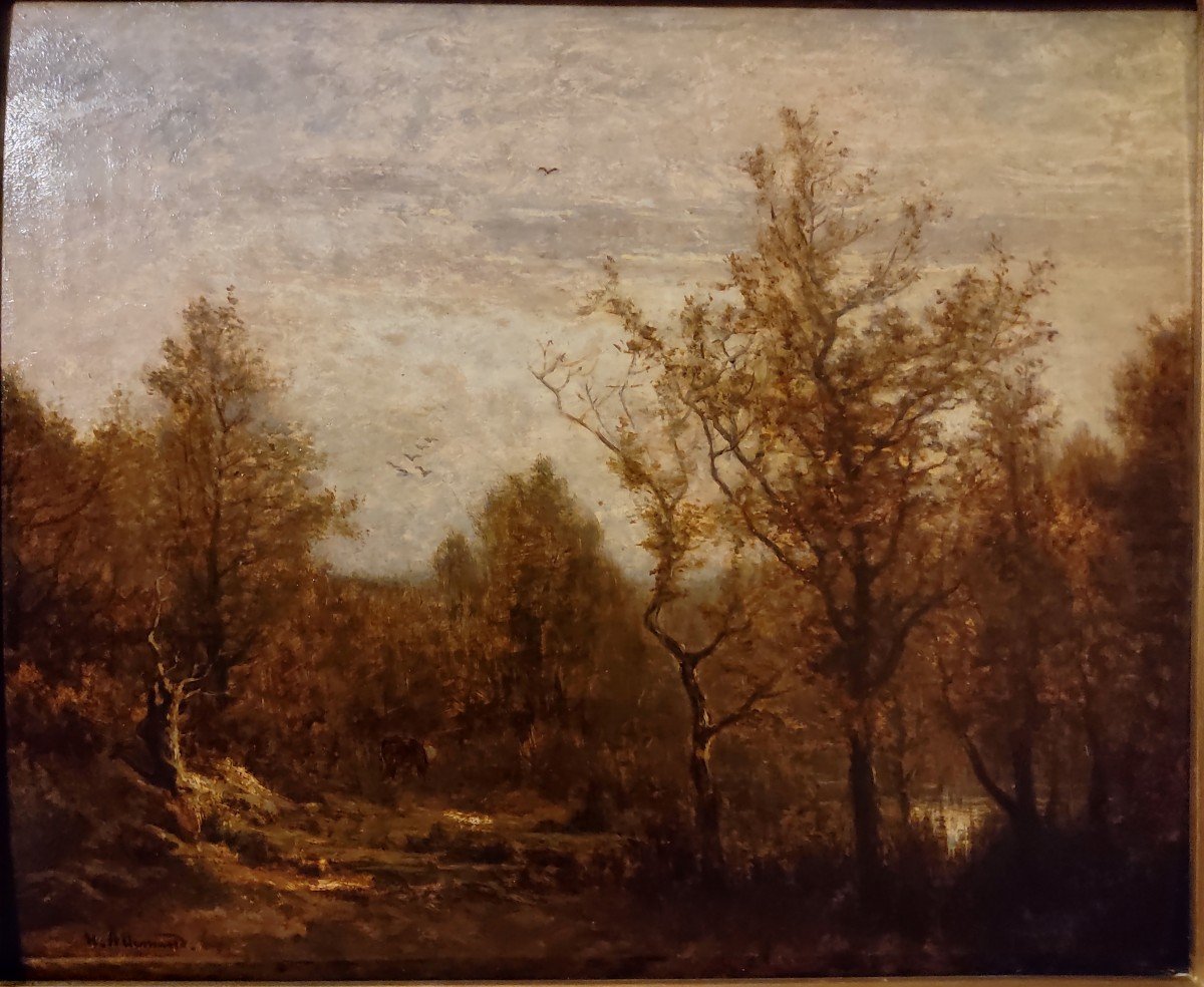 Louis-Hector ALLEMAND (1809-1886). Paysage d’automne (exposé au Salon de Lyon de 1864)-photo-2