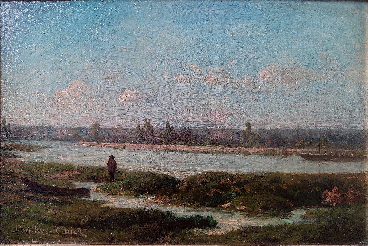 Antoine Claude Ponthus-cinier (1812-1885). Banks Of The Saône Near Saint-germain Au Mont d'Or-photo-3