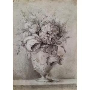 Simon SAINT-JEAN (1808-1860). Fleurs dans un vase posé sur un entablement