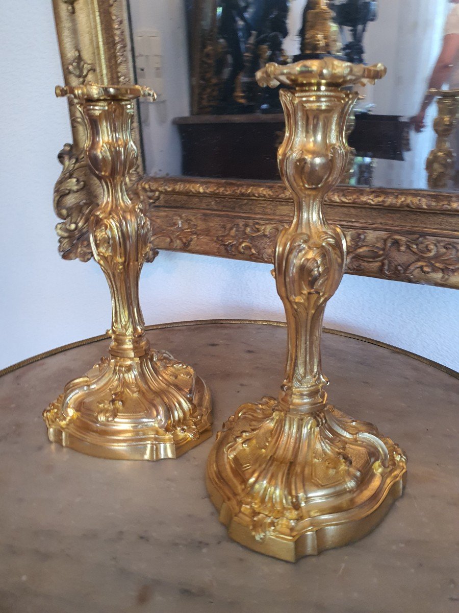 Pair Of 19th Bronze Torch Candlesticks-photo-1