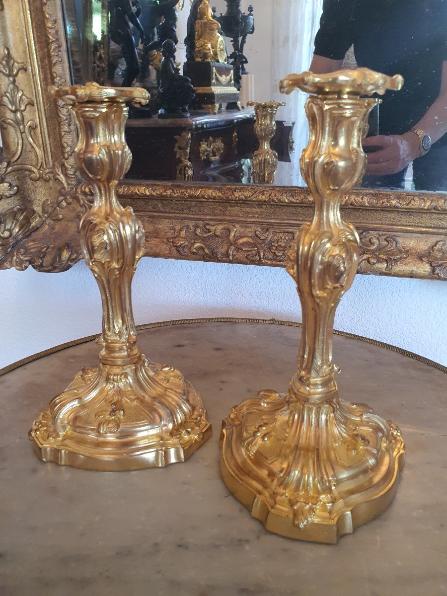 Pair Of 19th Bronze Torch Candlesticks-photo-2