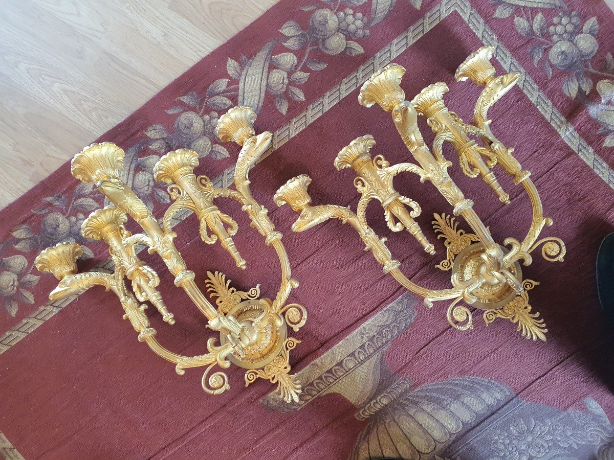 19th Empire Style Wall Sconce Pairs