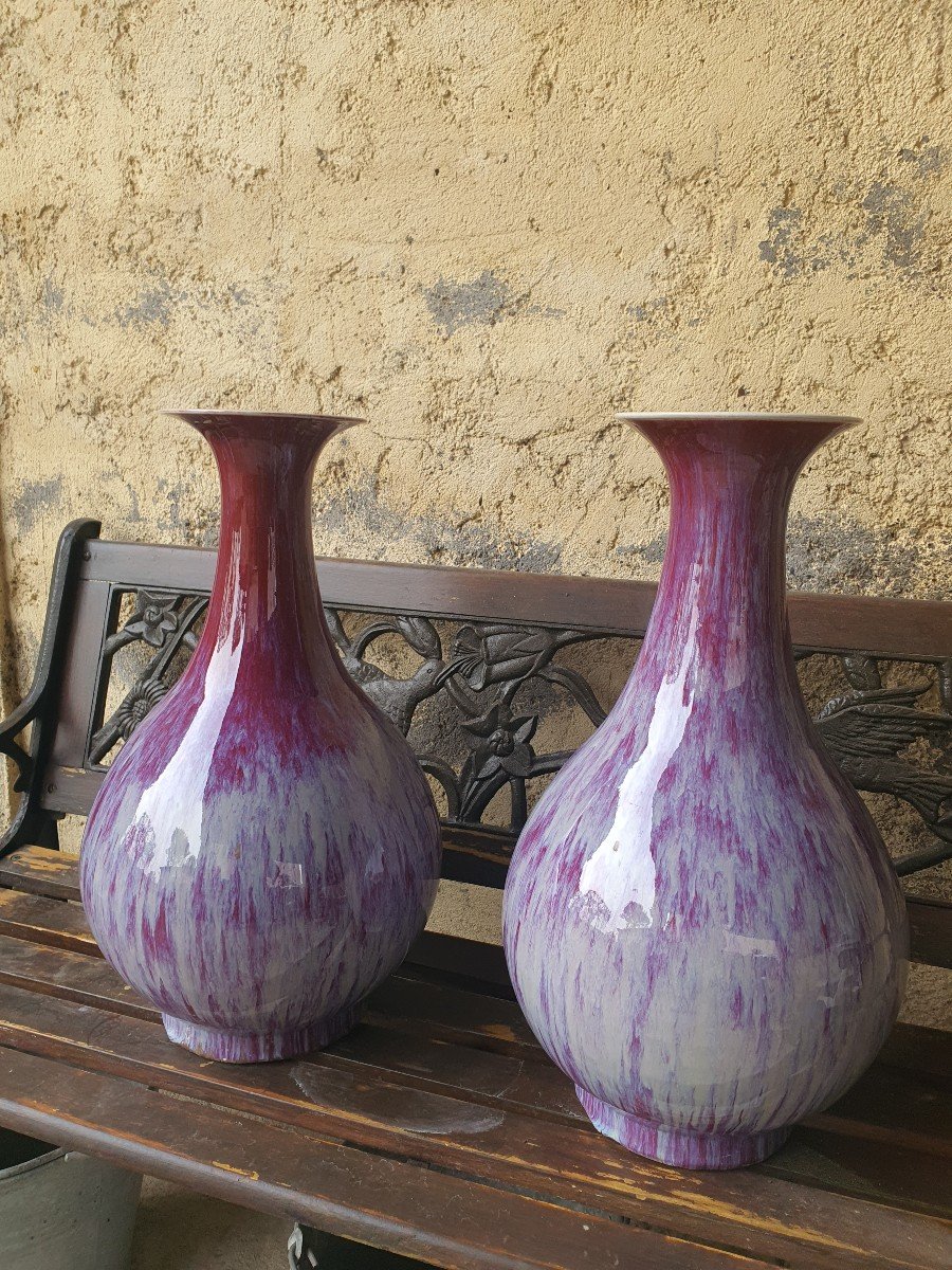 Chine Rouge  Sang De Boeuf Ceramique 19e  Paires De Vases Bombee-photo-1