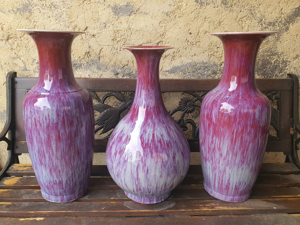  Chine Rouge Sang De Boeuf Ceramique 19e 3 Vases T/b-photo-6