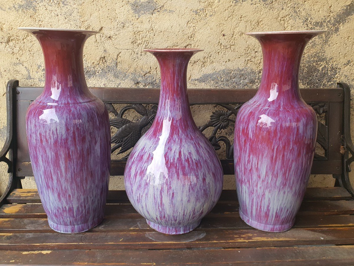  Chine Rouge Sang De Boeuf Ceramique 19e 3 Vases T/b-photo-7